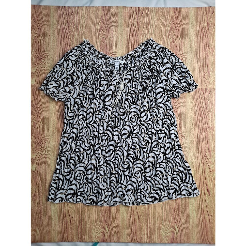 Croft & Barrow Short Sleeve Top Black White Small Petite